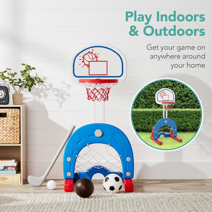 Toddler Basketball Hoop 3-In-1 Sport Center Adjustable Indoor/Outdoor Playset - White with Golf