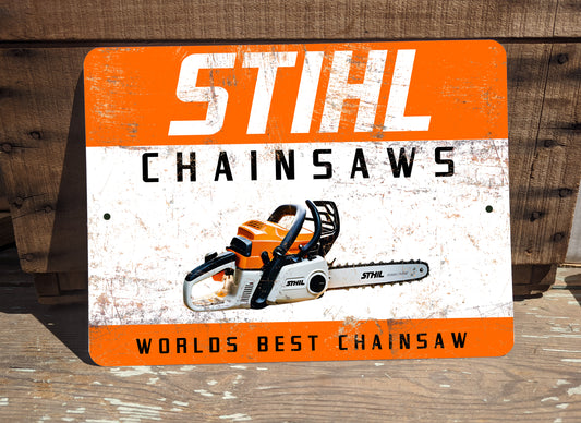 Vintage Stihl Chainsaws Worlds Best 9X12" Metal Wall Sign Plaque Garage