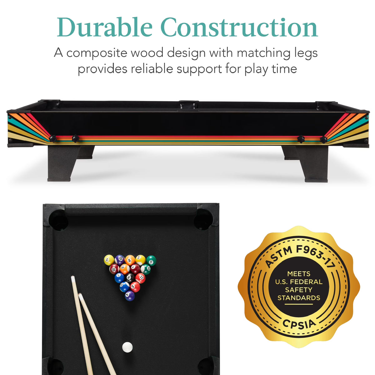 40In Tabletop Billiard Table, Pool Game Table W/ 2 Cue Sticks, Ball Set, Storage Bag - Arcade