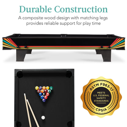 40In Tabletop Billiard Table, Pool Game Table W/ 2 Cue Sticks, Ball Set, Storage Bag - Arcade