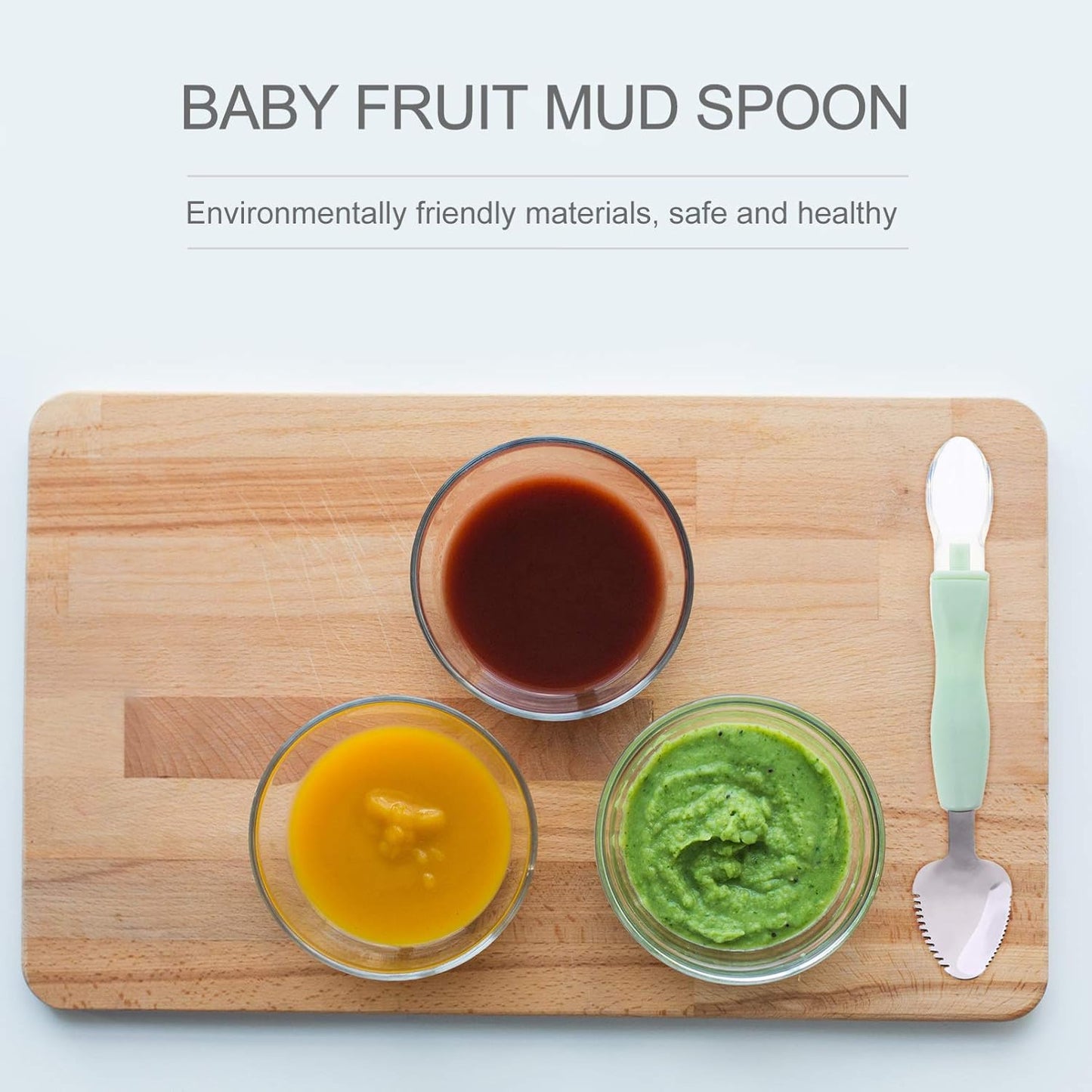 Baby Scraper Spoon, Double Head Silicone Spoon Fruit Mud Puree Scraper for Practical Baby Training Feeding Shower, Green