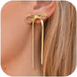 Bow Earrings for Women, 18K Gold Plated Bow Dangle Earrings Dangling Dangly Gold Earrings for Women Trendy for Wedding Prom Aretes Para Mujer Gold Jewelry Gifts for Woman