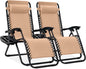 Best Choice Products Set of 2 Adjustable Steel Mesh Zero Gravity Lounge Chair Recliners W/Pillows and Cup Holder Trays - Beige