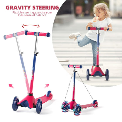 3 Wheel Scooter for Kids, Kick Scooter with Adjustable Height Light up LED Wheels for Boys Girls, Best Gift for Boys Girls Outdoor Activities, Red