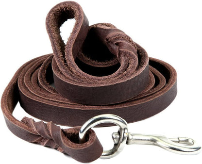 Genuine Leather Braided Brown Dog Leash 4Ft/5Ft/7Ft/8.5Ft Best Lead for Large and Medium Dogs Training Walking Brown/Silver Hook 1/2"*4Ft