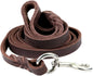Genuine Leather Braided Brown Dog Leash 4Ft/5Ft/7Ft/8.5Ft Best Lead for Large and Medium Dogs Training Walking Brown/Silver Hook 1/2"*4Ft