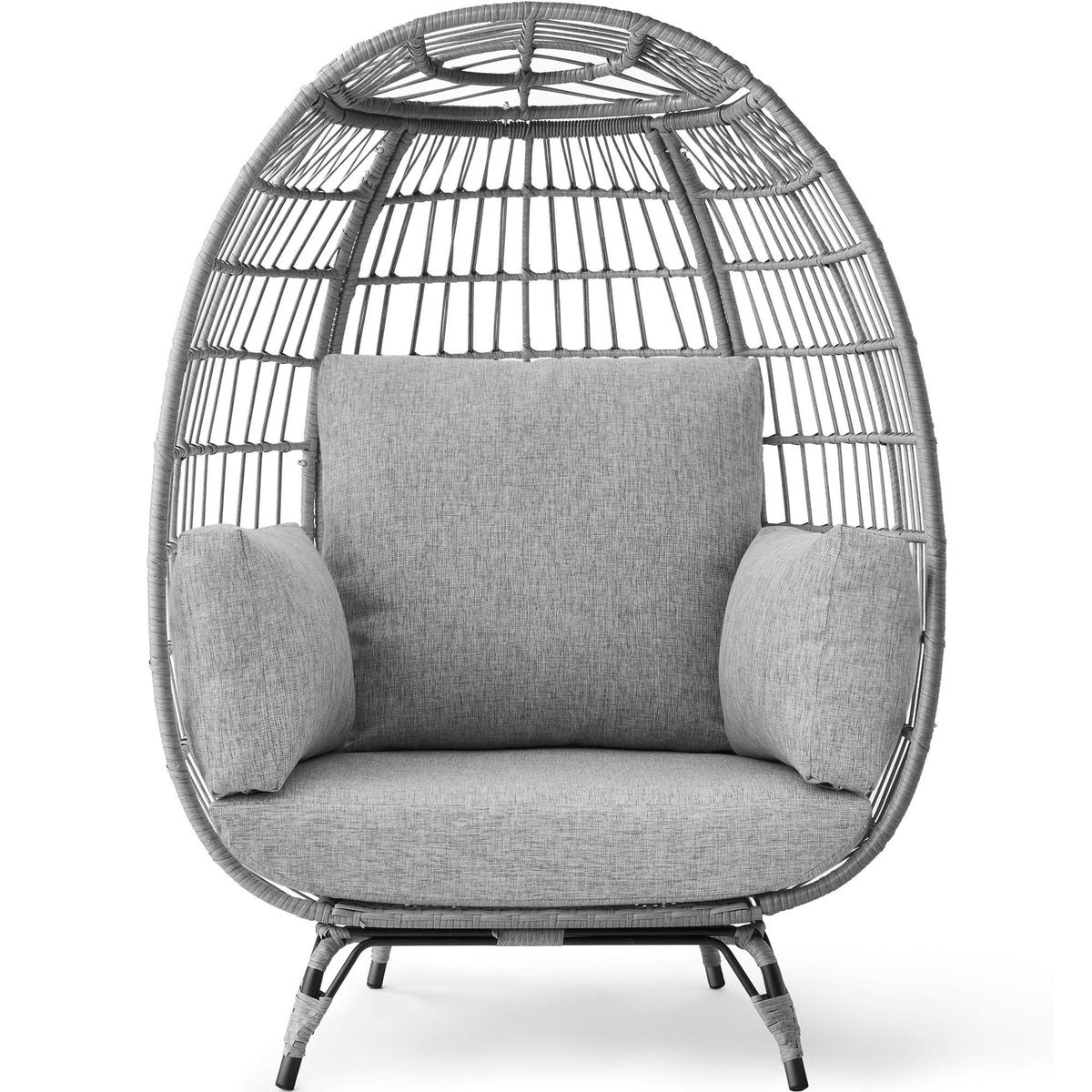 Wicker Egg Chair Oversized Indoor Outdoor Patio Lounger W/ Steel Frame - Gray/Heather Gray