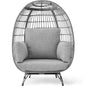 Wicker Egg Chair Oversized Indoor Outdoor Patio Lounger W/ Steel Frame - Gray/Heather Gray