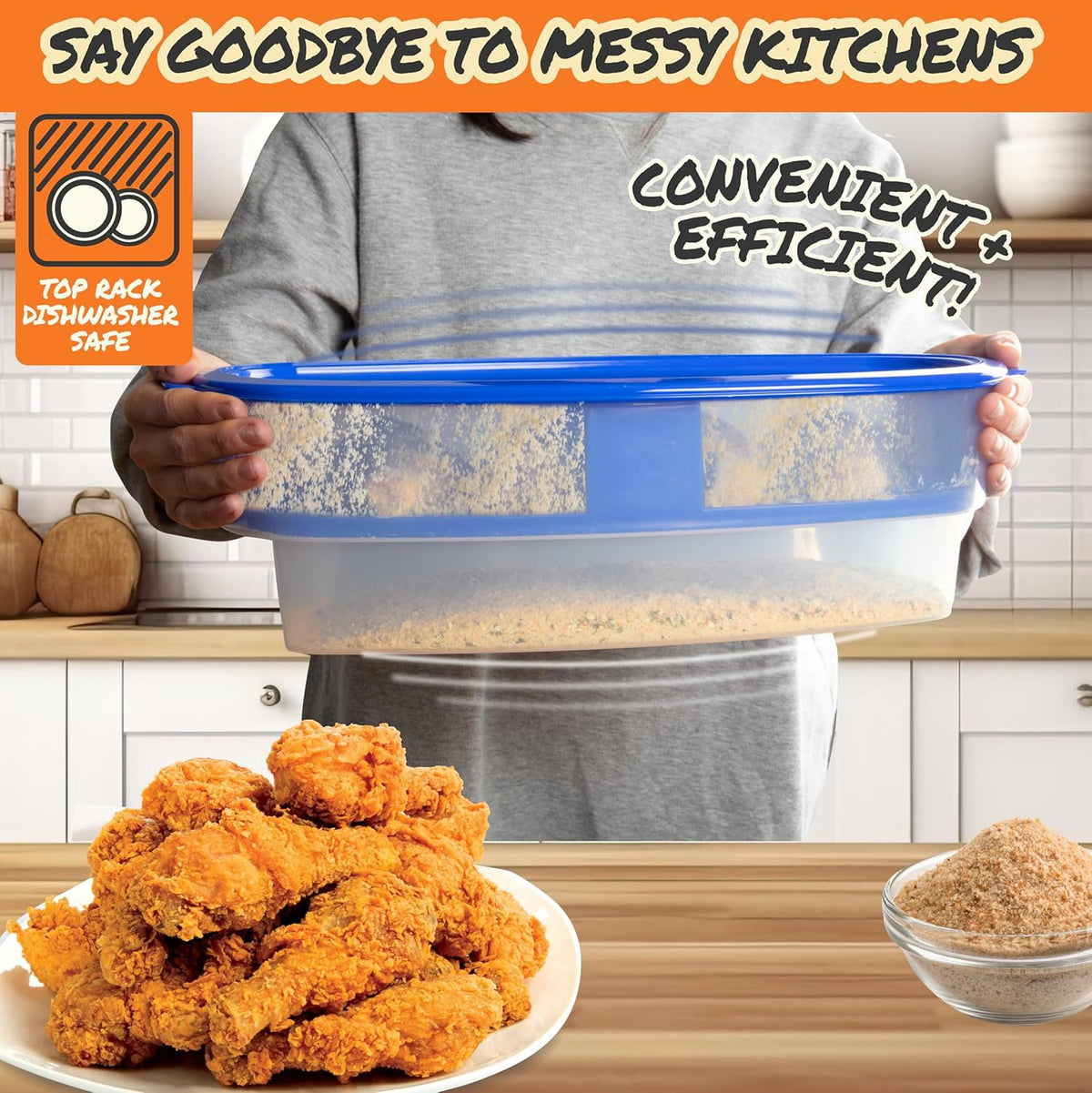 XL Original Better Breader Bowl 16" Mess-Free Breading Station for Chicken, Fish, Wings & Vegetables – Shake & Coat Batter Tray W Lid for Air Fryer Prep, Fish Fry, Tenders & Easy Cleanup