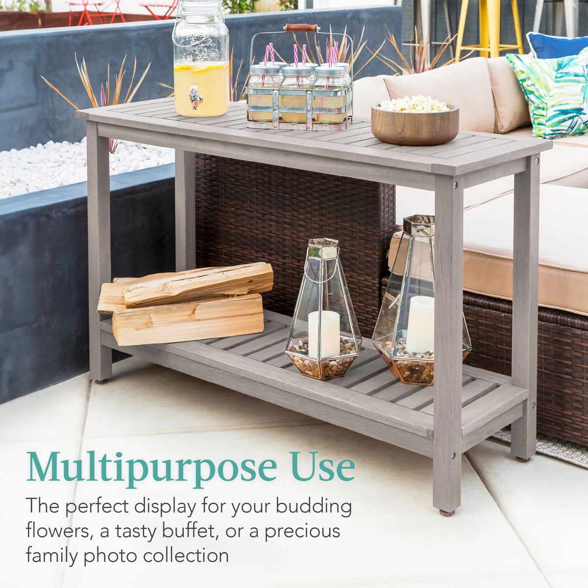 48In 2-Shelf Indoor Outdoor Wooden Console Table Multifunctional Buffet Bar Storage - Gray