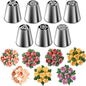 Russian Piping Tips Set, 7 Pieces | Stainless Steel, Cupcake Flower Shaped Frosting Nozzle Kit, for Pastry Cupcakes Cakes Cookies Decorating