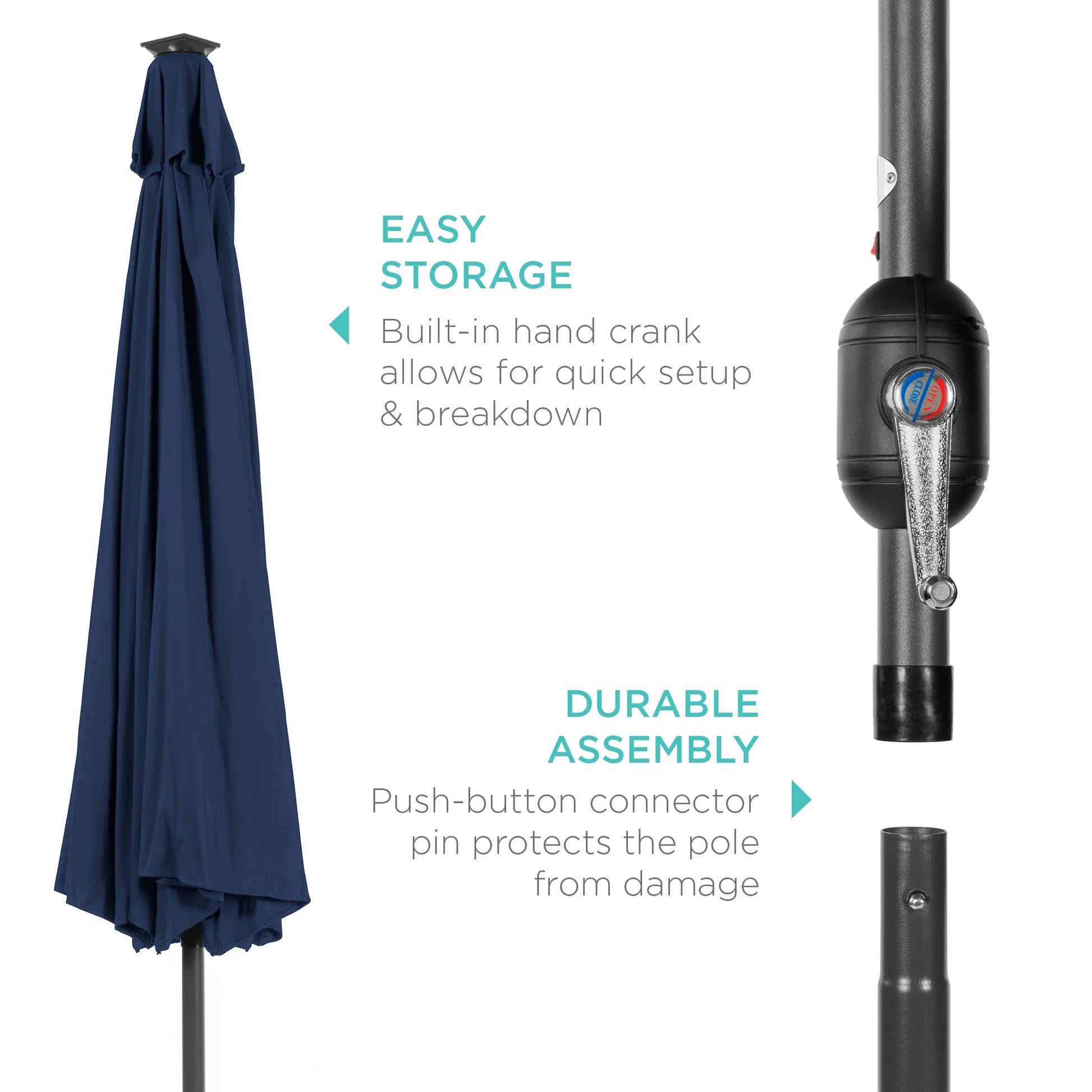 10Ft Solar LED Lighted Patio Umbrella W/ Tilt Adjustment, Uv-Resistant Fabric - Navy Blue