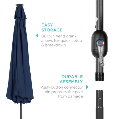 10Ft Solar LED Lighted Patio Umbrella W/ Tilt Adjustment, Uv-Resistant Fabric - Navy Blue