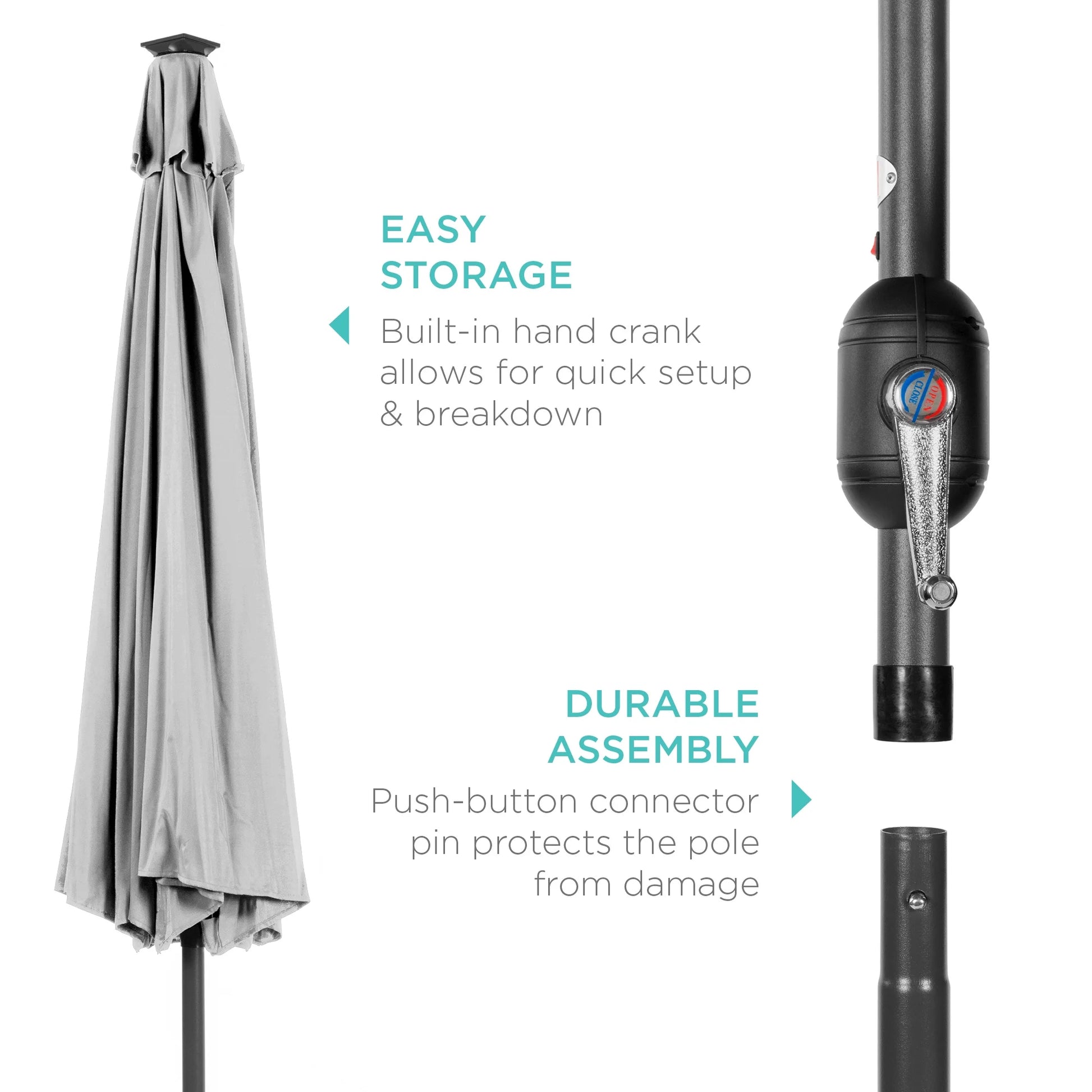 10Ft Solar LED Lighted Patio Umbrella W/ Tilt Adjustment, Uv-Resistant Fabric - Fog Gray