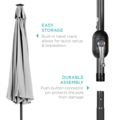 10Ft Solar LED Lighted Patio Umbrella W/ Tilt Adjustment, Uv-Resistant Fabric - Fog Gray