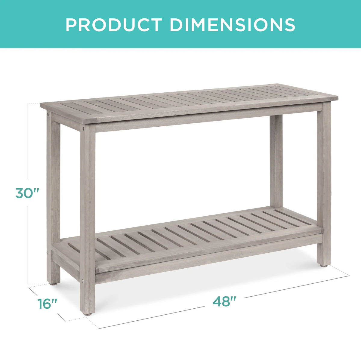 48In 2-Shelf Indoor Outdoor Wooden Console Table Multifunctional Buffet Bar Storage - Gray