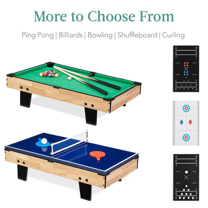11-In-1 Kids Combo Game Set W/ Ping Pong, Foosball, Air Hockey, 5 Accessory Bags - Light Wood
