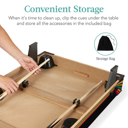 40In Tabletop Billiard Table, Pool Game Table W/ 2 Cue Sticks, Ball Set, Storage Bag - Arcade