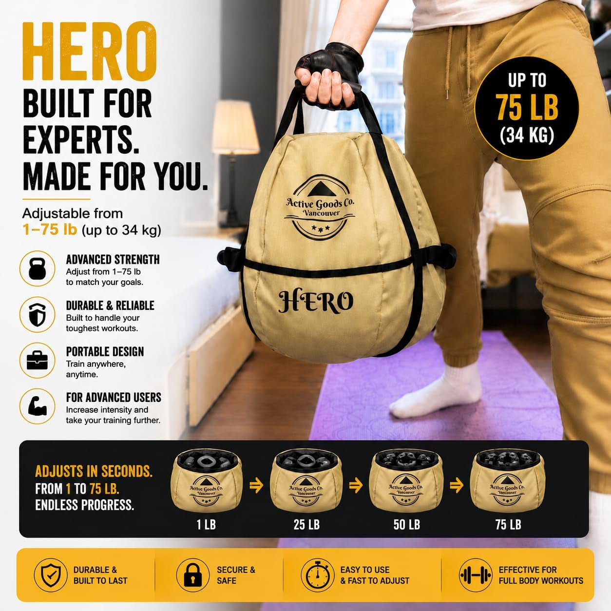 Activegoodsco. Kettlebell Sandbag for Fitness Workout, Different Sizes 11Lb to 75Lb. Visit to See the Options