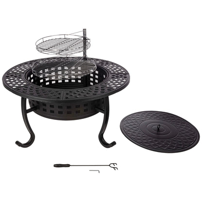 37” round Wood Burning Outdoor Fire Pit Table with 2 Grills