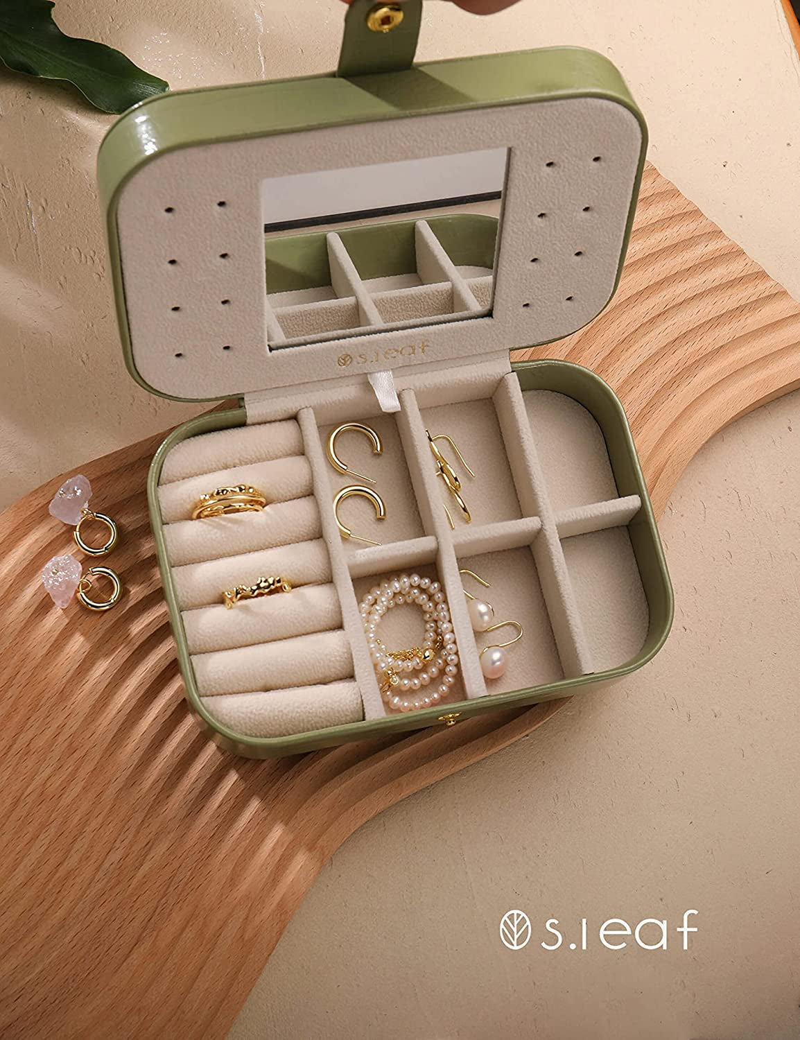 Travel Jewelry Organizer Boxes for Women Small Portable Necklace Earrings Bracelet Rings Travel Case Best Friend Birthday Gifts for Women Trendy (14_Crocodile_Avocade_Big)