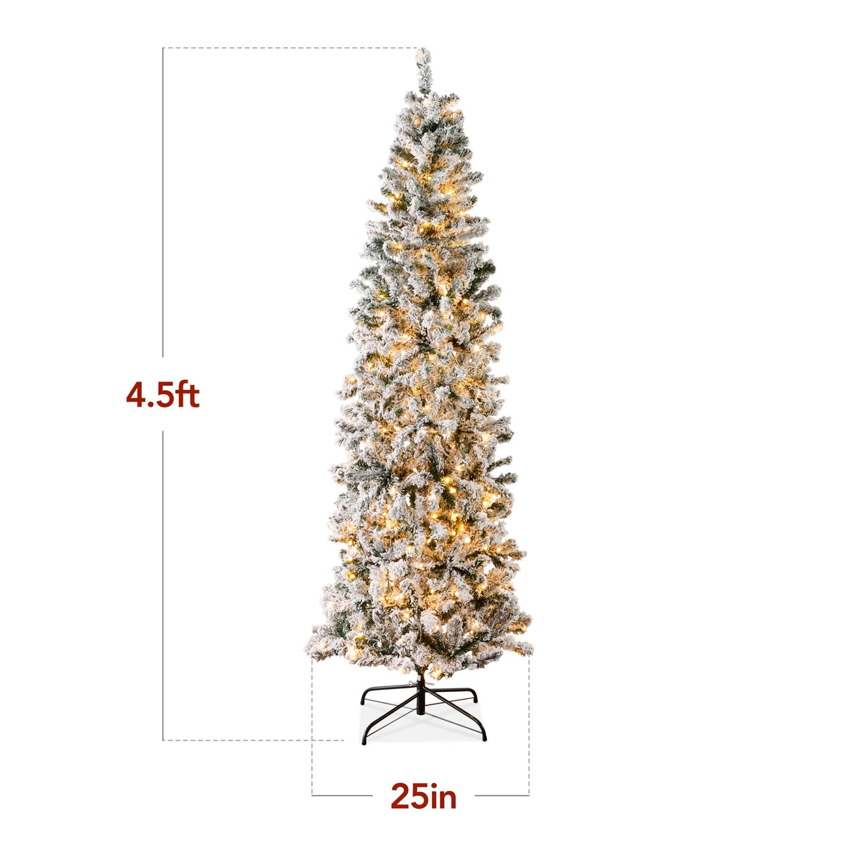 4.5Ft Pre-Lit Artificial Snow Flocked Pencil Christmas Tree Holiday Decoration W/ 150 Lights