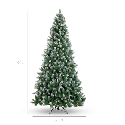 6Ft Pre-Decorated Holiday Christmas Pine Tree W/1,000 Branch Tips, Partially Flocked, Base Green