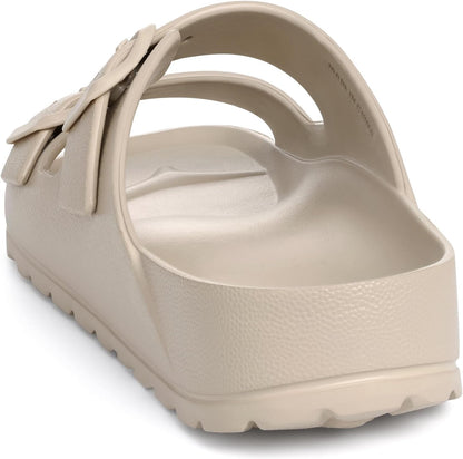 Women'S Comfort Sandals with Medium Arch Support Double Buckle Adjustable EVA Slides for Summer Beach