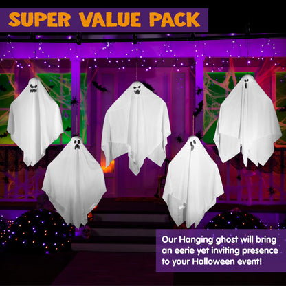 27.5" 5 Pack Halloween Hanging Ghosts for Halloween Party Decoration, Cute Flying Ghost for Front Yard Patio Lawn Garden Party Décor and Holiday Halloween Hanging Decorations