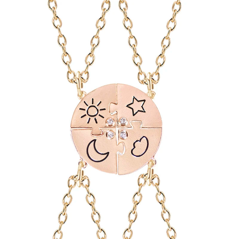3Pcs Best Friend Zircon Sun Star Moon Pendant Necklace Friendship Choker Chain 2025 Fashion Jewelry Accessories Gift