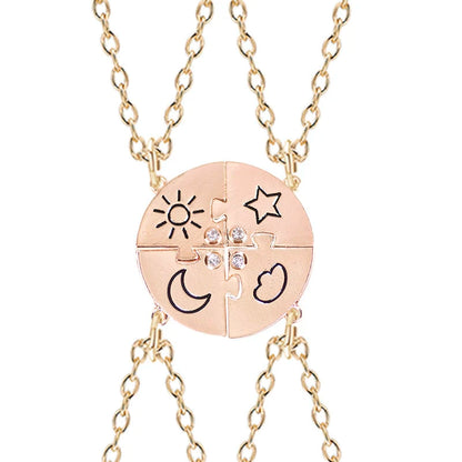 3Pcs Best Friend Zircon Sun Star Moon Pendant Necklace Friendship Choker Chain 2025 Fashion Jewelry Accessories Gift