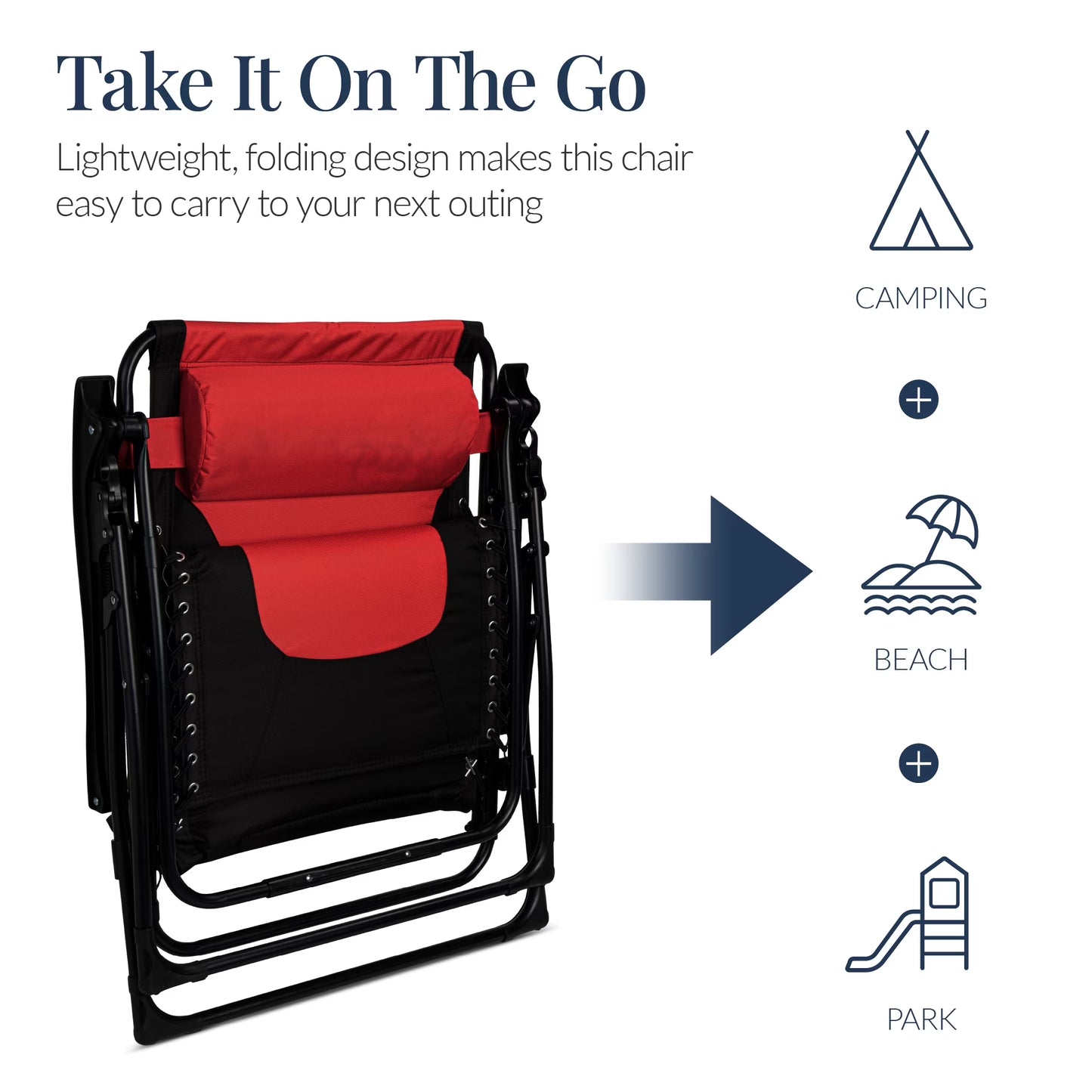 Oversized Padded Zero Gravity Chair, Folding Outdoor Patio Recliner W/ Side Tray - Red