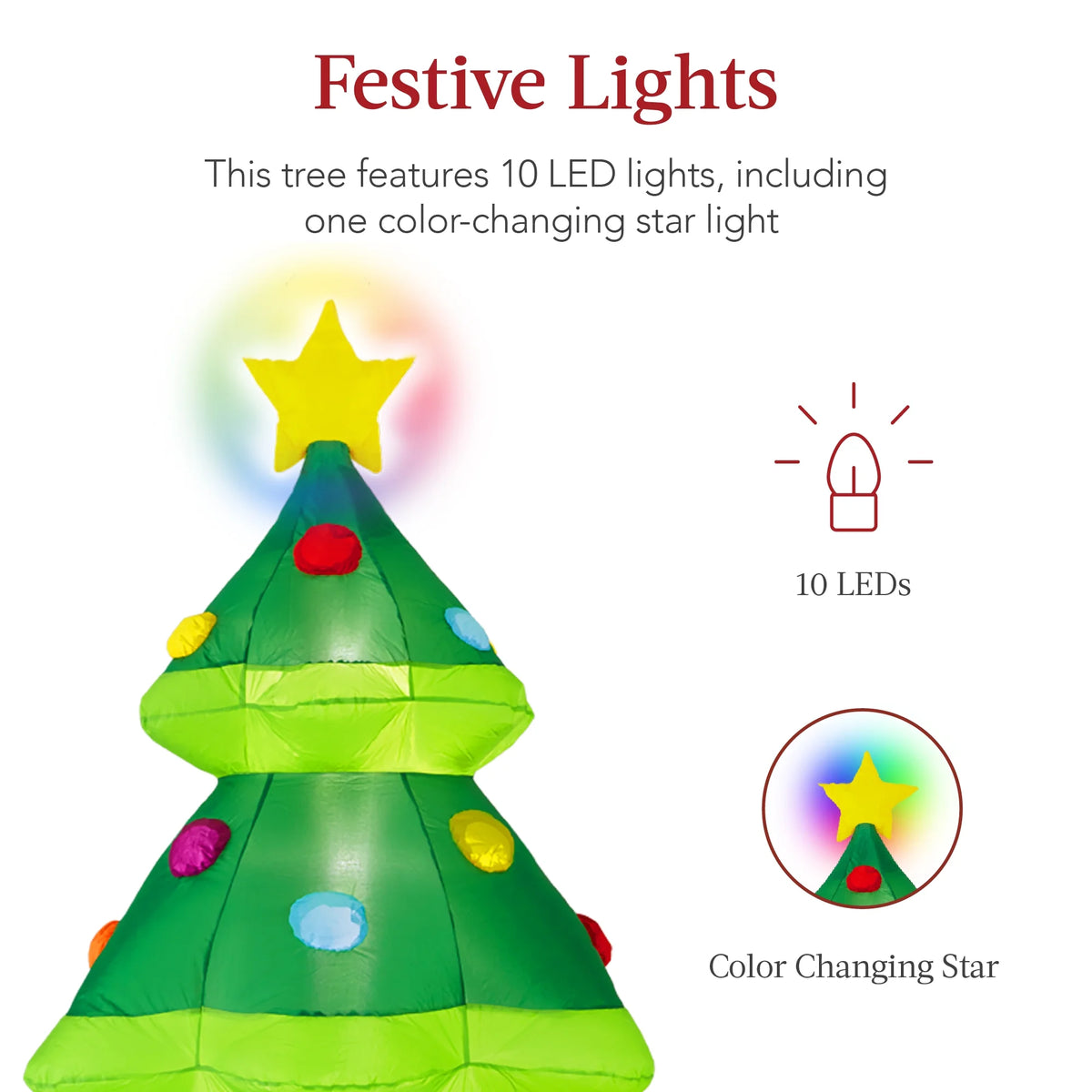 10Ft Inflatable Christmas Tree, Large Lighted Outdoor Blow up Decor W/ 10 LED Lights