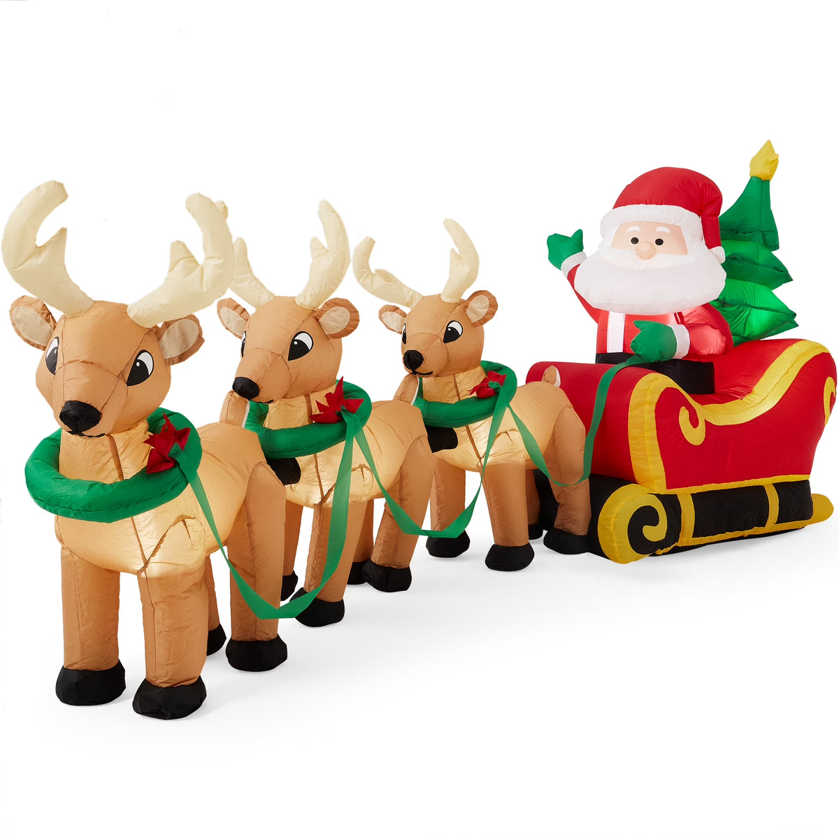8.5Ft X 3Ft Lighted Inflatable Christmas Santa Claus & Reindeer Indoor Outdoor W/ Electric Fan