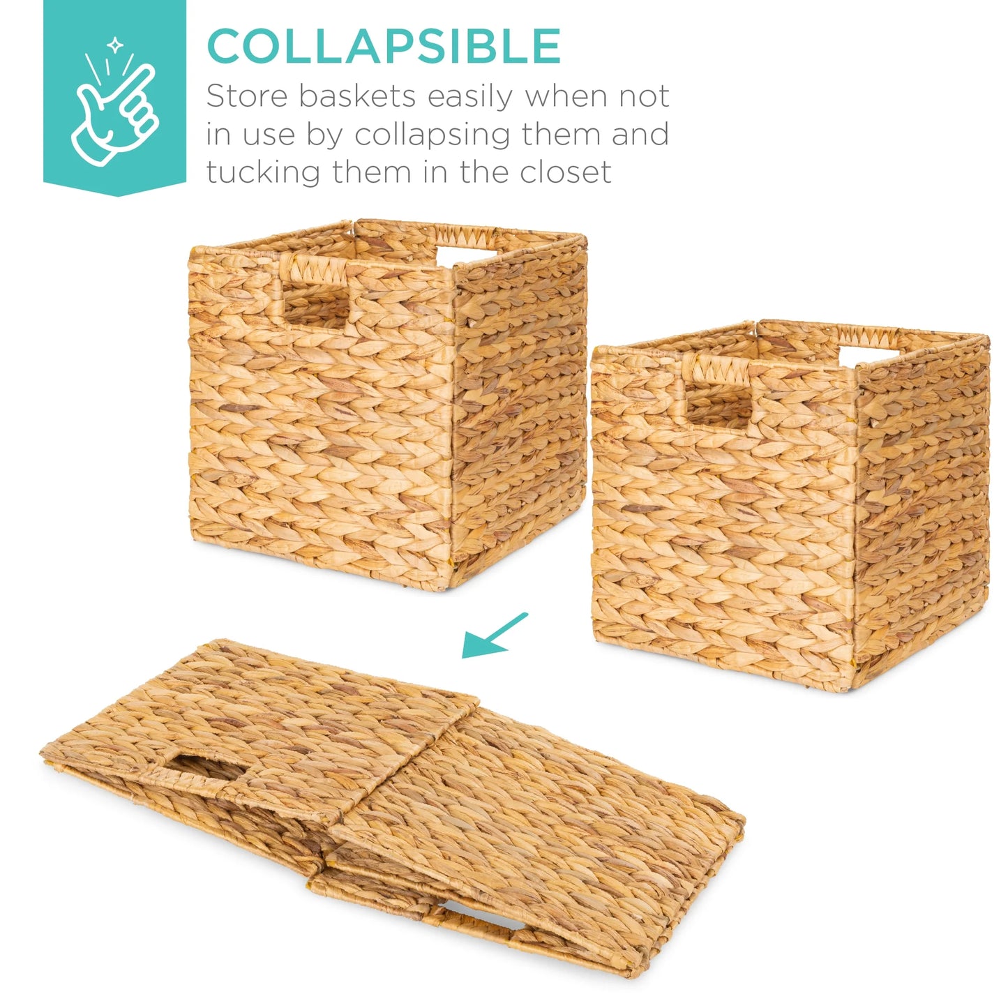 10.5X10.5In Hyacinth Storage Baskets, Set of 5 Multipurpose Collapsible Organizers - Natural
