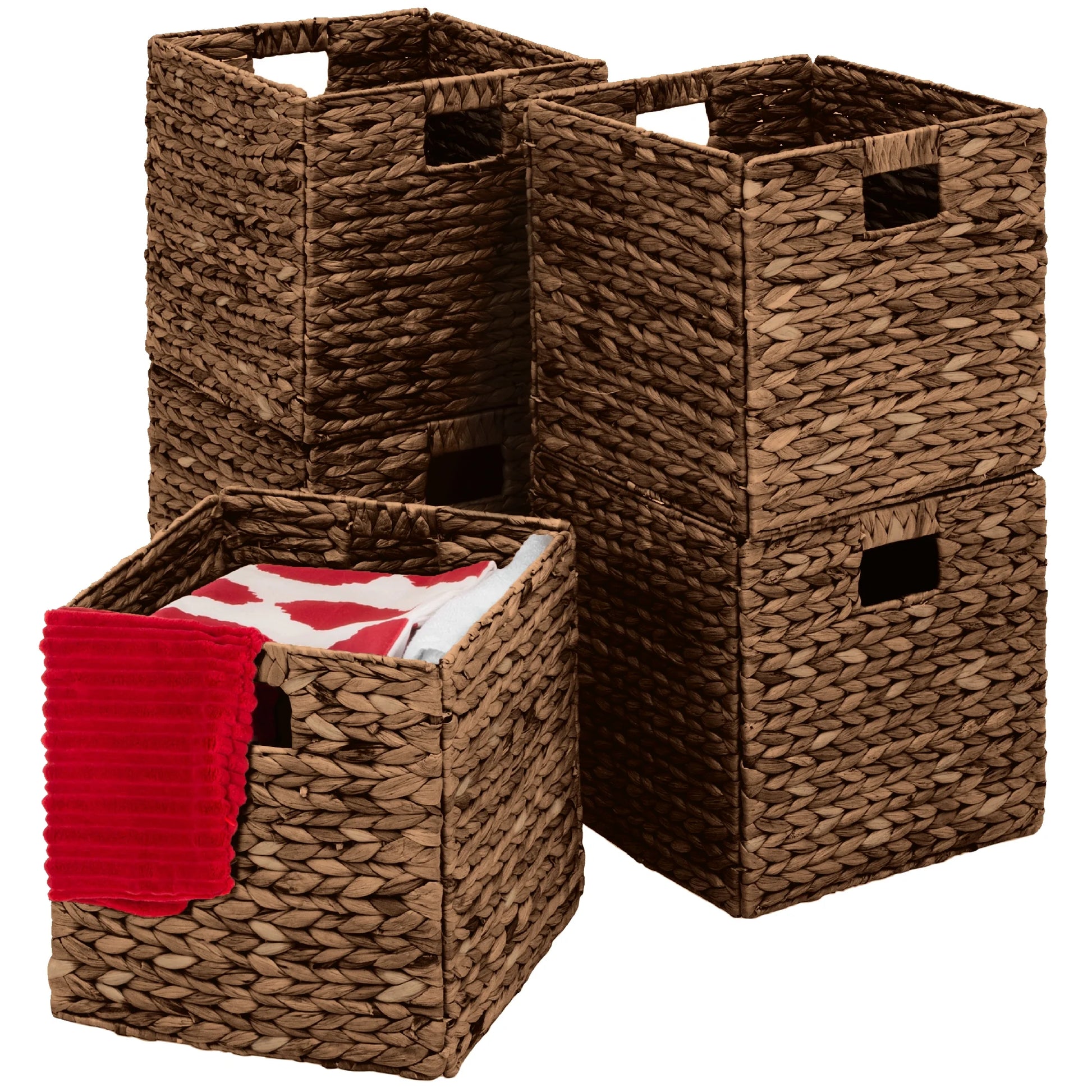 10.5X10.5In Hyacinth Storage Baskets, Set of 5 Multipurpose Collapsible Organizers - Espresso