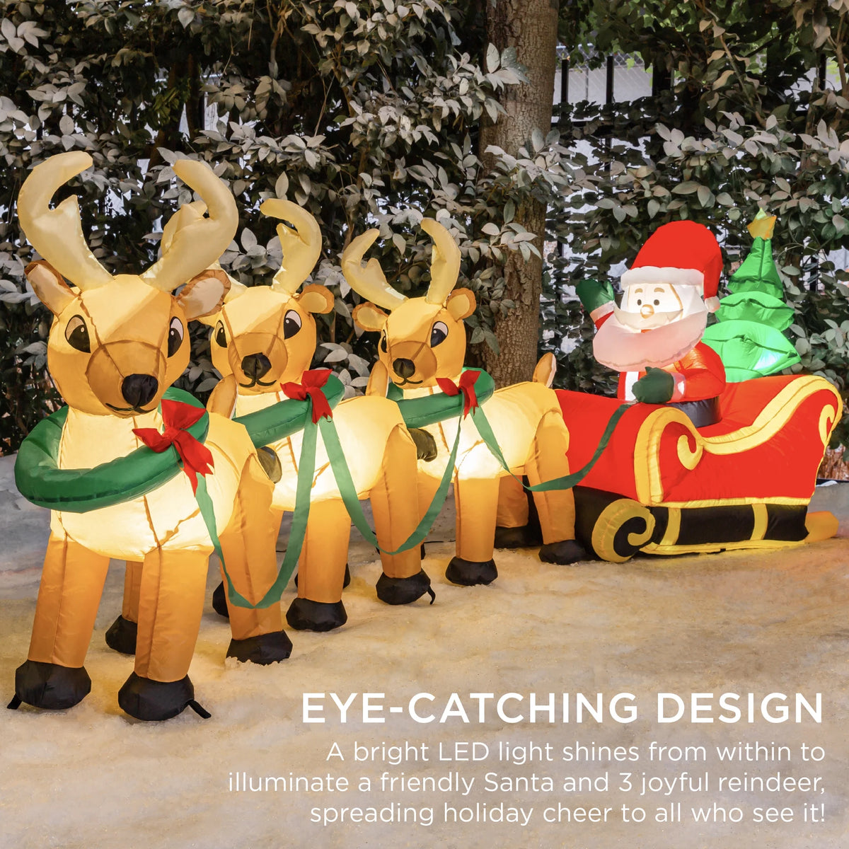 8.5Ft X 3Ft Lighted Inflatable Christmas Santa Claus & Reindeer Indoor Outdoor W/ Electric Fan