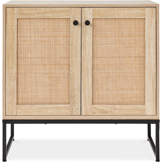 2-Door Rattan Storage Cabinet, Accent Furniture, Cupboard W/ Non-Scratch Foot Pads - Natural