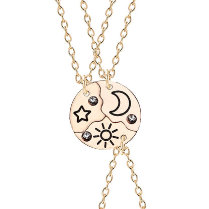 3Pcs Best Friend Zircon Sun Star Moon Pendant Necklace Friendship Choker Chain 2025 Fashion Jewelry Accessories Gift