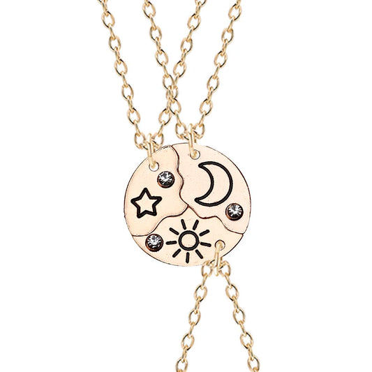 3Pcs Best Friend Zircon Sun Star Moon Pendant Necklace Friendship Choker Chain 2025 Fashion Jewelry Accessories Gift
