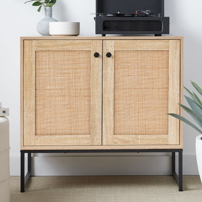 2-Door Rattan Storage Cabinet, Accent Furniture, Cupboard W/ Non-Scratch Foot Pads - Natural