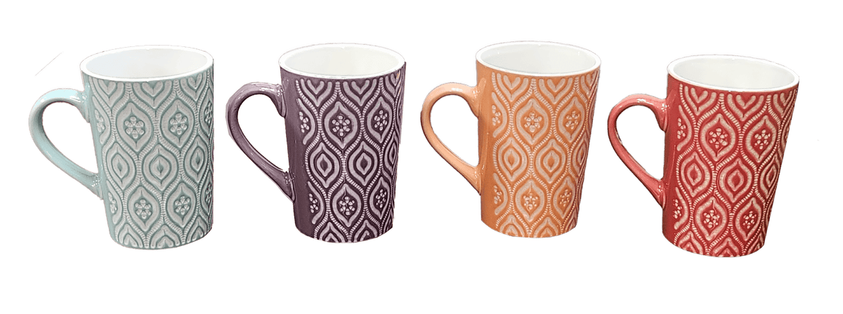4 Piece 16Oz Multi-Color Ceramic Coffee Mug Set, IKAT Design