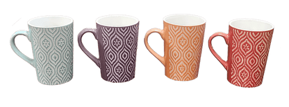 4 Piece 16Oz Multi-Color Ceramic Coffee Mug Set, IKAT Design