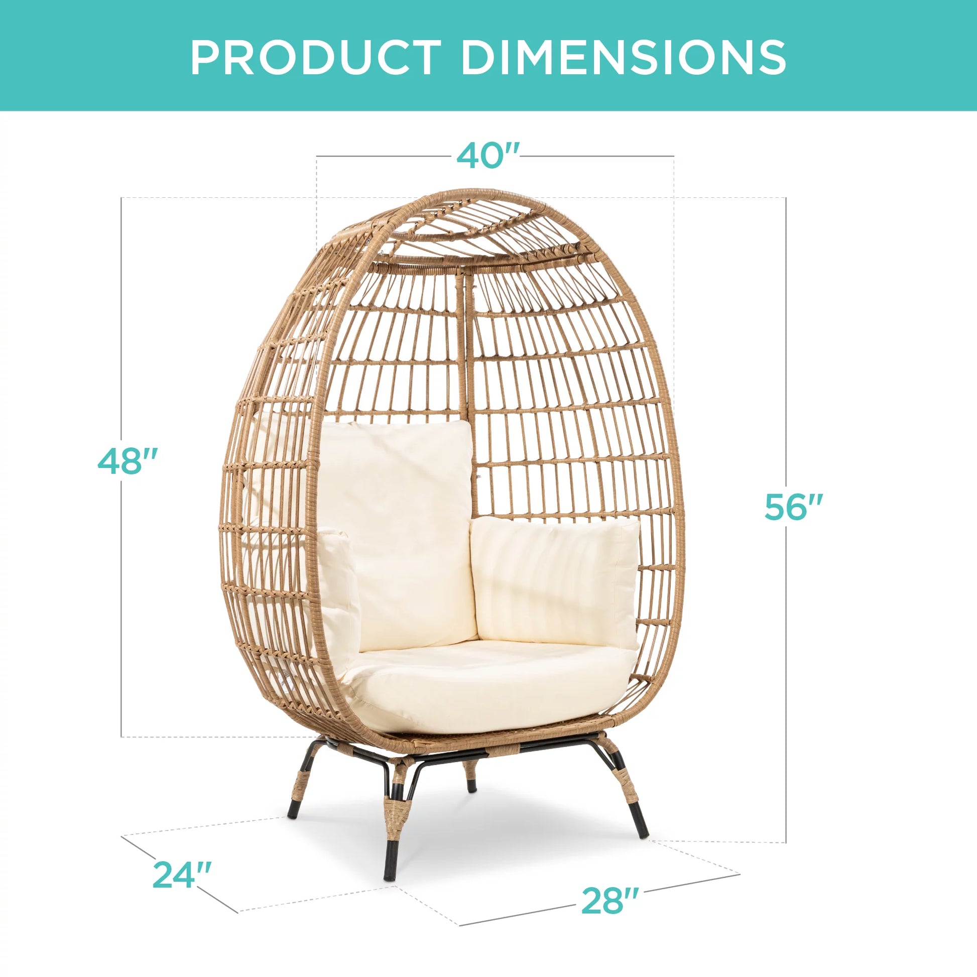 Wicker Egg Chair Oversized Indoor Outdoor Patio Lounger W/ Steel Frame - Ivory