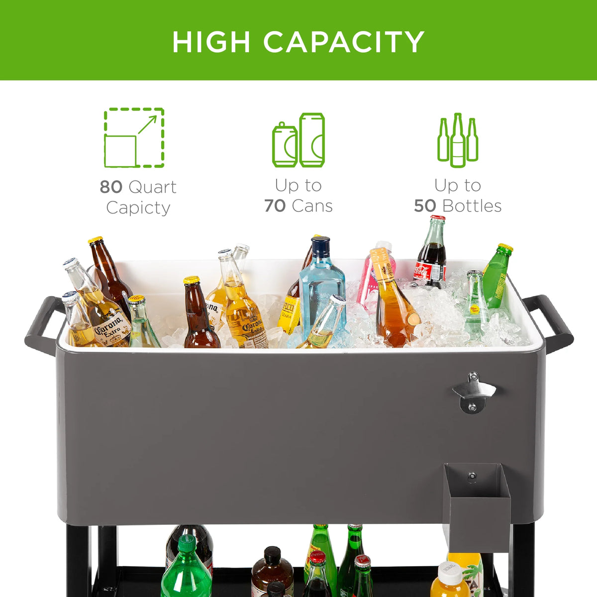 Best Choice Products 80Qt Steel Rolling Cooler Cart W/ Bottle Opener, Catch Tray, Drain Plug, Locking Wheels - Gray