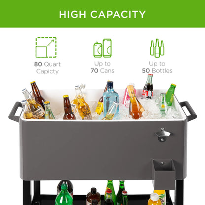 Best Choice Products 80Qt Steel Rolling Cooler Cart W/ Bottle Opener, Catch Tray, Drain Plug, Locking Wheels - Gray