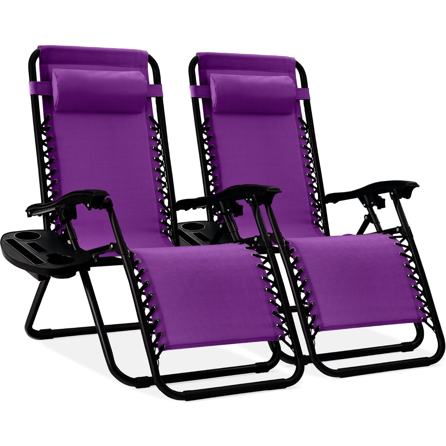 Set of 2 Zero Gravity Lounge Chair Recliners for Patio, Pool W/ Cup Holder Tray - Amethyst Purple
