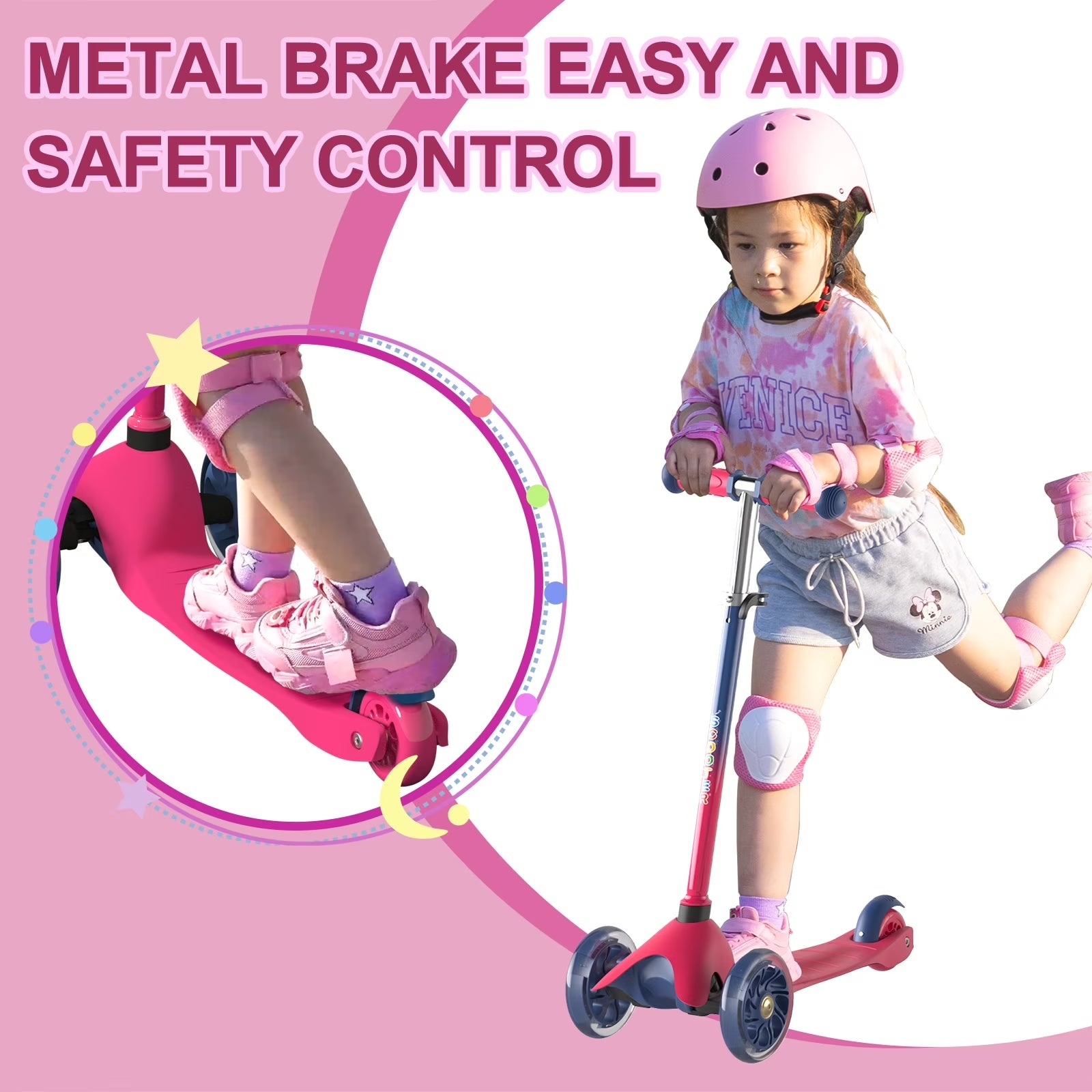 3 Wheel Scooter for Kids, Kick Scooter with Adjustable Height Light up LED Wheels for Boys Girls, Best Gift for Boys Girls Outdoor Activities, Red