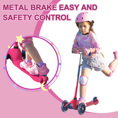 3 Wheel Scooter for Kids, Kick Scooter with Adjustable Height Light up LED Wheels for Boys Girls, Best Gift for Boys Girls Outdoor Activities, Red