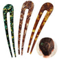 French Hair Pins U Shape Updo Hair Forks 2 Prong Bun Twist Chignon Stick Clips for Women Hair Accessories, 3 Pcs (Green,Tortoise,Brown Floral)